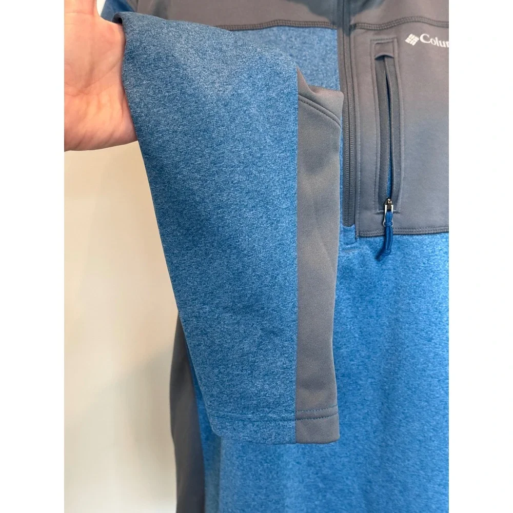 Columbia Mens Large Quarter Zip Fleece Pullover Blue Grey Heathered Sportswear